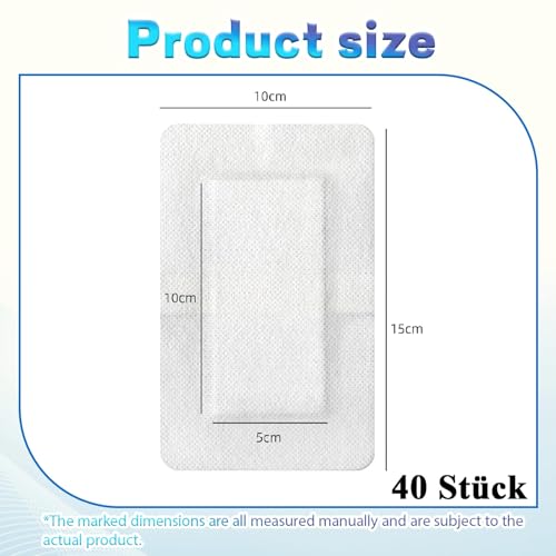 40 Stück Wundpflaster Steril 15x10cm, Pflaster Groß, Sterile Wundpflaster, Wundverband, Weiße Vliesstoffe 10x15 cm Mit Baumwolle 5x10 cm, Ideal Für Haushalt, Schule, Büro Und Unterwegs