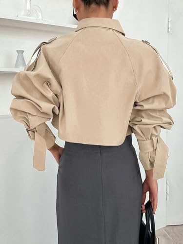 Kedera Women's Cropped Trench Coat Long Sleeve Casual Jacket Classic Double-Breasted Lapel Overcoat Fashion Outerwear2