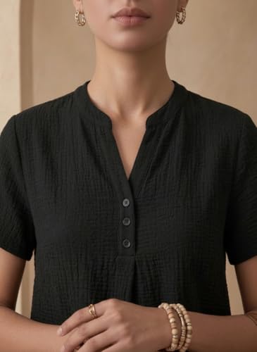 Image of TOPLOT Women's Co-ord Set | Stylish Matching Top & Bottom Set | Notch Neckline with Button Detail | Loose-Fit, Short-Sleeve Top with a Relaxed Silhouette |Ideal for Casual (5250)