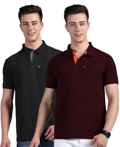 Image of Lux Cozi Men's Regular Fit Polo Neck Half Sleeve Solid Casual T-Shirt with Chest Pocket COZI 2122 BM COF 5XL 2PC