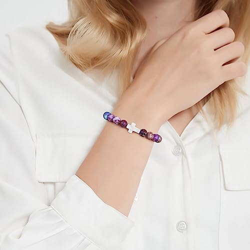 QWNHONEY Cross Bracelet for Women Christian Gifts Colorful Imperial Stone Catholic Religious Jewelry Mothers Day Birthday Christmas Gifts for Women Mother Daughter Sister Girlfriend Grandma Wife2
