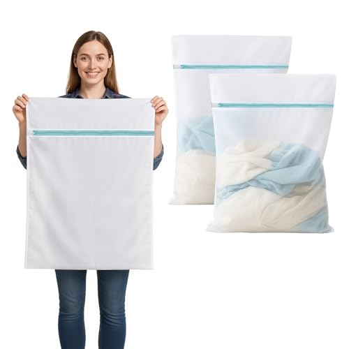 IBOPUXIU Filet Linge Machine à Laver, Lot de 2 Filet de Lavage XXL 60x80 cm, Sacs de Lavage Machine à Laver avec Fermeture Éclair, Maille Résistante pour...