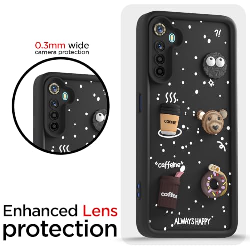 Image of Pikkme Back Cover for Realme 5 / 5s / 5i | 3D Bear Silicone Cute & Fun Coffee Cartoon | Full Body Protection Bumper Case (Black)