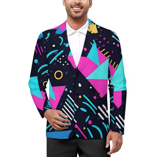 80s 90s Blue Pattern Men's Suit Jacket 2 Button Lapel Blazers Business Coat Tuxedo for Wedding Dinner