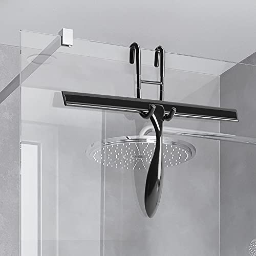 Image of Simtive 14-Inch Shower Squeegee Set, Includes Shower Door Hook and Adhesive Hook, Squeegee for Shower Doors, Mirror and Window, Black