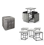 Rodnik Hocker 5-in-1, Sitzhocker-Transformer, 50 cm, Grau, Wildleder-Optik, Rollbar, XL Hocker mit Metallgestell