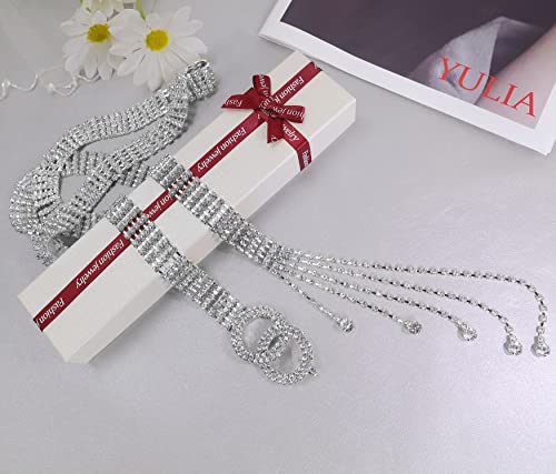 Lovful Women's Dress Belts With Rose Gold Rhinestone,Double O-Ring Sparkle Chain Waistband Belt,Silver,39 Inches #TOP5