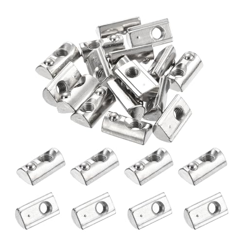 uxcell 30Pcs M6 T Spring Nut Fastener Carbon Steel Nickel Plated Half Round Roll in Spring T Slot Nut for t-Slot Aluminum Profile 3D Printer, CNC Router 3030 Series