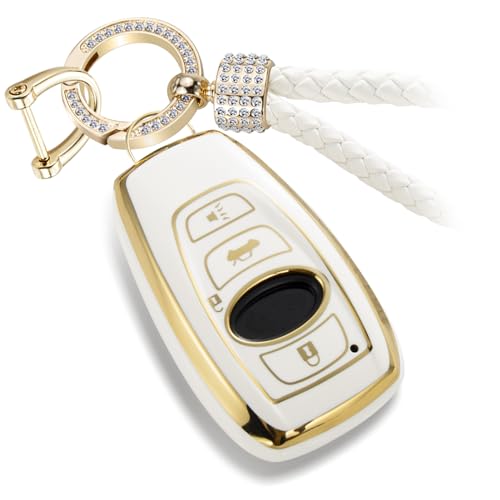 Image of Key Fob Cover for Subaru, Rhinestone Loop Keychain Case, Gold Edge
