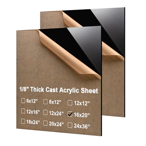 Image of KINLINK 16x20 Plexiglass Sheets 1 /8 inch Thick - 3mm Black Cast Acrylic Sheet, Plastic Board Polycarbonate Sheet for DIY Project, Craft, Table Top, Acrylic Sign and Wedding Invitation 2 Pack