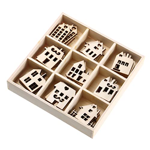 EXCEART 45 Piezas Forma De Casa De Madera Casitas De Madera para Manualidades Astillas De Madera En Forma De Casa Decoración para El Hogar Decoración del Hogar Grano De Madera Etiqueta