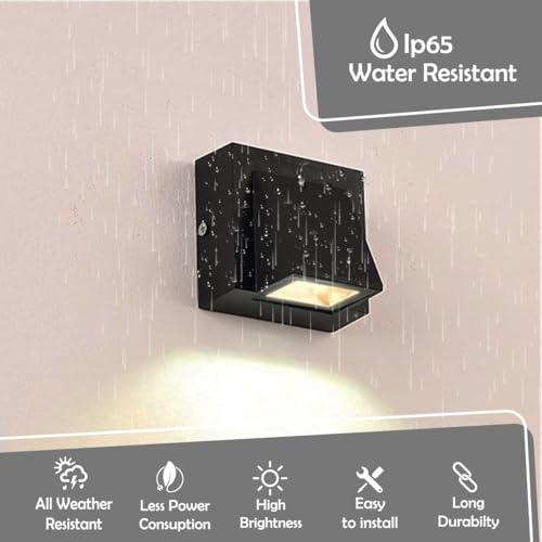Image of SAH Led Metal Outdoor Wall Light, Black, Waterproof, Warm White for Entryway, Gardens, Pathways, Vanity, Pool Side, Outdoor Stairs and Walls (Modern, 2) (Down, Pack of 1)