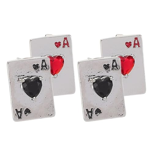 AMUSLESUR Pendientes de Botón Forma de Carta de Póquer en Cobre, Diseño Elegante Brillo Duradero, Cómodos para Uso Diario y Citas, 2 Pares para Mujeres y Niñas