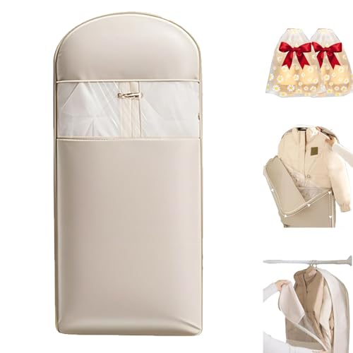 2025 Space Saving Hanging Garment Bag with Self Compression Zipper, Closet Organizers Garment Bags for Hanging Clothes, Protects Clothes from Wrinkles (White,L)