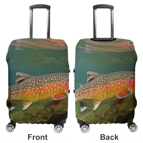 Brook Trout Fly Fishing Luggage Cover, Washable Elastic Suitcase Cover Protector Fit 18-32 Inch Luggage3