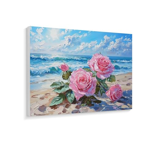 数字油絵 ラッセン 海辺のバラ デジタル油絵 数字キットによる絵画 DIY絵 手塗り 魅力的な花 美しい海の景色 数字キット塗り絵 壁飾り ホーム オフィス装飾 数字塗り絵 手工芸 初心者 大人 子供 贈り物 60×45cm