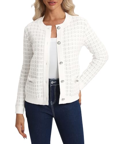 Urban CoCo Women's Open Front Button Down Knit Cropped Cardigan Casual Long Sleeve Sweater Jacket2