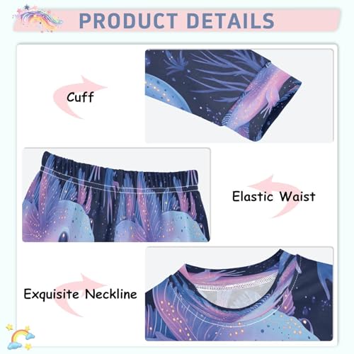 Pajama Sets Long Sleeve Axolotl with Glow Soft Comfy Sleepwear 2 Piece PJS 3-8T4