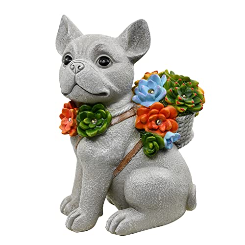 Yeomoo Solar Hund Deko Figur Gartendeko für Draußen - Dogs mit Sukkulente LED Solarleuchten, für Hundebesitzer Frauen/Männer Geburtstagsgeschenk Garten Balkon Dekoration