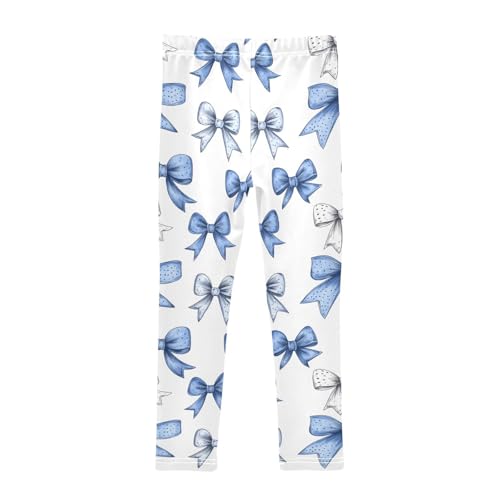 Girls Leggings Blue and White Bow Soft Toddler Leggings for Girls Kids Pants Size 4T-10T2