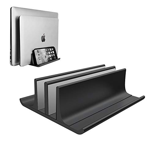 Double Adjustable Vertical Laptop Stand Newly Designed 2 Slots Aluminum Desktop Dual Holder