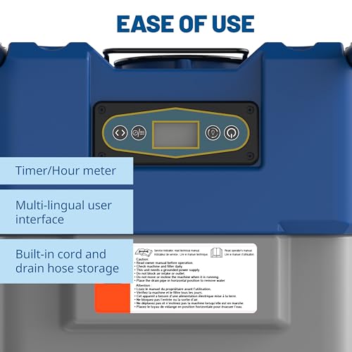 Image of BlueDri BDX-150 175PPD Industrial Commercial LGR Dehumidifier with 25-Foot Drain Hose for Job Sites, Coverage area of 15,000 Cubic Feet, Water Damage Restoration Equipment, Blue