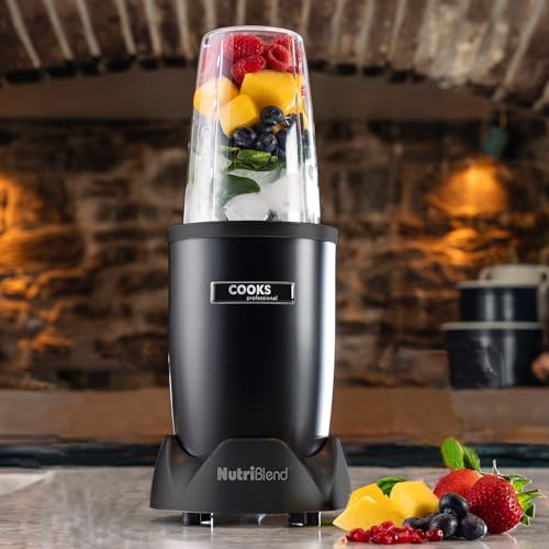 Cooks Professional Nutriblend Smoothie Maker Blender 1000W with 9 Piece Accessory Set Including 1 700ml & 2 350ml Tumblers | Powerful Compact Kitchen Countertop Blending Machine | Black