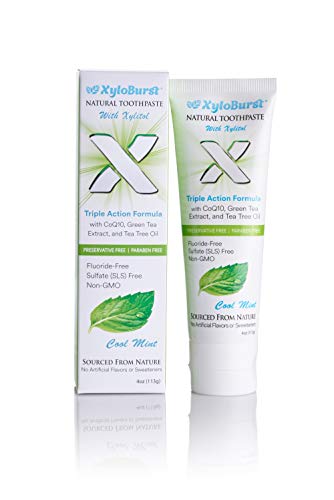 Xyloburst Natural Fluoride-Free Xylitol Premium Toothpaste With Xylitol And Coq10 Cool Mint - Sls-Free, Paraben Free, Cruelty Free, 4 Ounce Tube Made In The Usa (3 Tubes) #TOP1