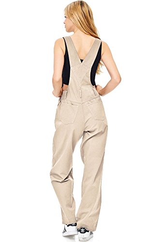 Revolt Women's Juniors Baggy Straight Leg Twill Overalls (S, Khaki)