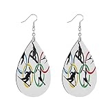 1 paire de boucles d'oreilles pendantes en bois peint en forme de goutte d'eau Sochi Russie Olympiad, Teardrop, Bois Cuivre Argent,