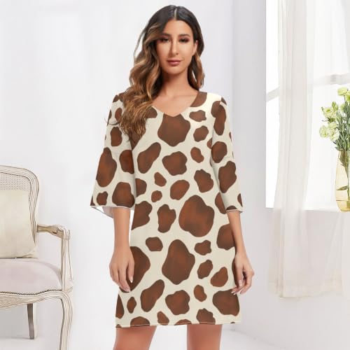Robe hawaïenne marron col V profond et manches fluides imprimées - 6
