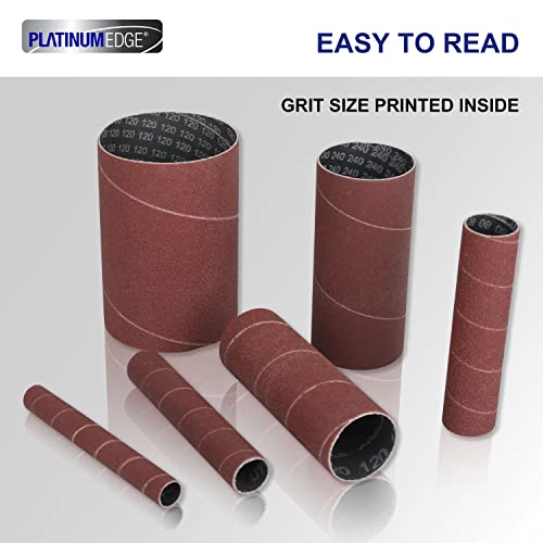 Platinumedge 18 Pieces Spindle Sander Sleeves, 6 Size Assorted With 80, 120, 240 Grit Sandpaper, 1/2", 3/4", 1", 1-1/2", 2", 3" Diameter, Made Of Premium Aluminum Oxide Abrasive Sanding Sleeve 18-Pack #TOP3