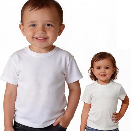 Vida Sol Camiseta Infantil 100% Algodón, Unisex, Manga Corta, Cuello Redondo, 1 Unidad, Suave y Transpirable, Diseño Básico y Cómodo, Ideal para Uso Diario, Tallas 5-6 Años, Blanco, XS