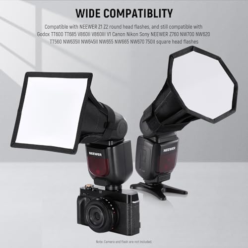 NEEWER verbesserte Blitz Diffusor Blitz Softbox, zusammenklappbar, 2er Pack, (5,9'/15cm Achteck, 6' x 5'rechteckig) für Z2 Z1 V1 Rundkopfblitze und kompatibel mit Godox Sony Nikon Canon Blitz, NS5P