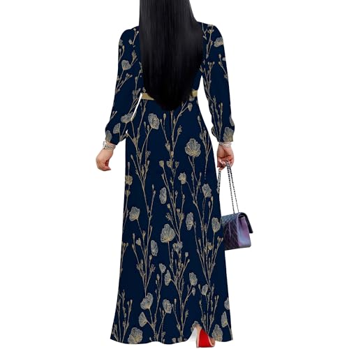 Image of PinkPatty Women's Print Maxi Dresses 3 /4 Sleeve Flowy Long Dress V Neck Wrap Tie Waist Sundress