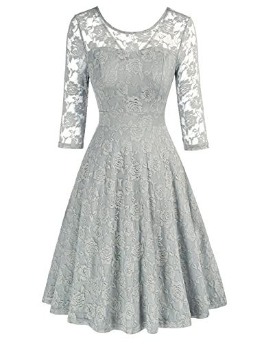 JASAMBAC Robe vintage en dentelle pour femme Motif floral, gris, Taille S Cover