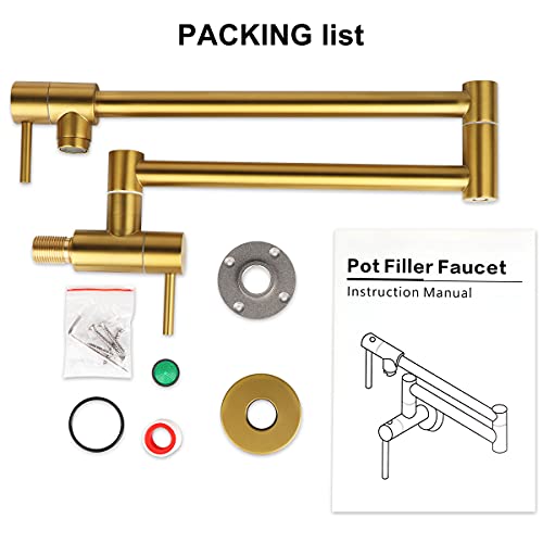 Kwode Gold Pot Filler Faucet 24 Inch Brass Commercial Wall Mount Kitchen Sink Faucet Folding Stretchable With Single Hole Two Handles #TOP6