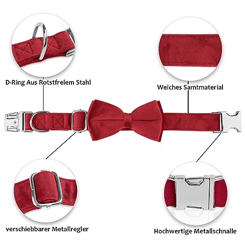 KTWSUEF Hundehalsband Samtiges, mit Abnehmbarer Hunde Fliege, Komfortable Verstellbares Samtige Halsband Hund, Geeignet für Hunde Kleine Mittel große Hunde, Für Hochzeiten, Geburtstage, Partys usw