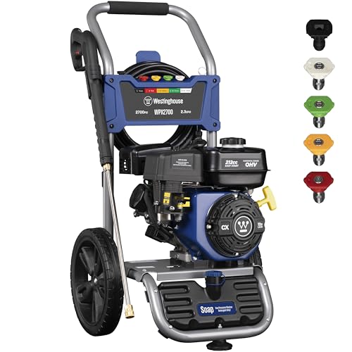 Westinghouse WPX2700 Gas Pressure Washer, 2700 PSI and 2.3 GPM, Onboard Soap Tank, Spray Gun and Wand, 5 Nozzle Set, for Cars/Fences/Driveways/Homes/Patios/Furniture