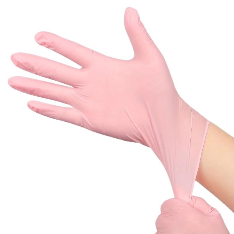 50/100 szt. Jednorazowych różowych rękawiczek do czyszczenia w domu, tatuażu, farbowania włosów, manicure, bez lateksu, wodoodporne(Pink-100PCS,S)