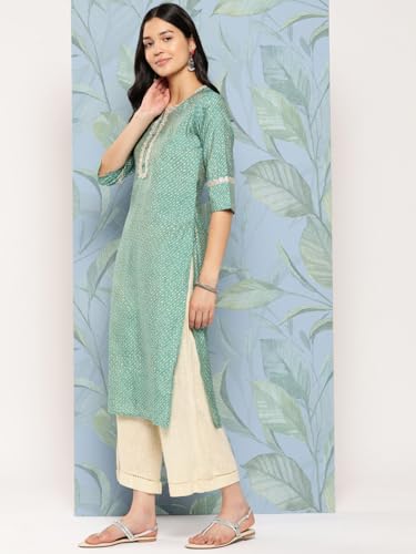 Image of Libas Women's Silk Printed Straight Kurtas Suit