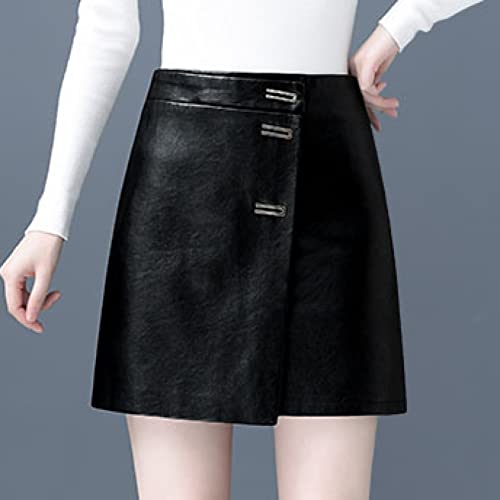 Yurasiku Mini Career Skirts For Woman Comfy Bodycon High Waist A-Shape Elegant Faux Leather Zipper Black Flared Skirt #TOP2