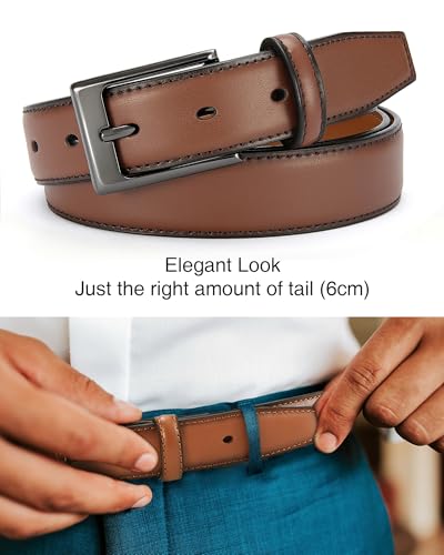 Image of Chaoren Leather Ratchet Belt 2 Pack Dress with Click Sliding Buckle 1 3 /8 inch in Gift Set Box - Adjustable Trim to Fit