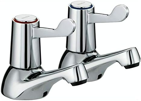 SHAFAH ® Lever Basin Sink Taps Pillar Disabled 1/4 Turn Chrome Pair 1/2" Hot Cold Set UK