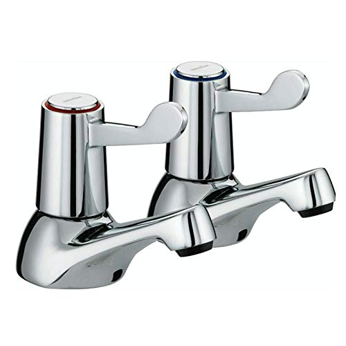 SHAFAH ® Lever Basin Sink Taps Pillar Disabled 1/4 Turn Chrome Pair 1/2" Hot Cold Set UK