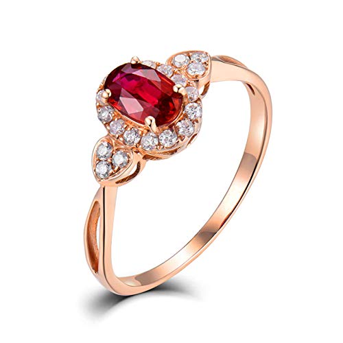 Oro Blanco de 18K Anillo de Compromiso Mujer, Anillo Mujer 0.57ct Rubí Diamante Joyería Anillos Regalos de Cumpleaños Talla 9,5