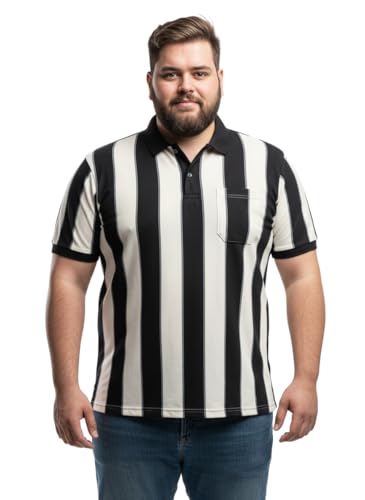 Image of Men's Plus Size Striped Polo T-Shirt with Chest Pocket, Classic Fit, Soft Cotton Blend Fabric for Casual and Smart Wear