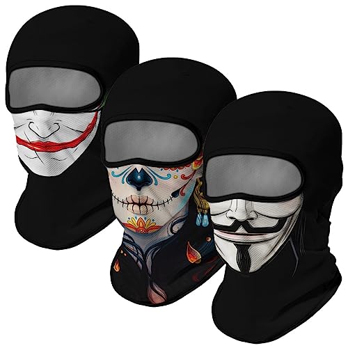 Image of Red Plume 3PCS Balaclava Full Face Mask Ski Mask UV Protection Cover Motorcycle Full Face Mask for Men Women Outdoor Sports