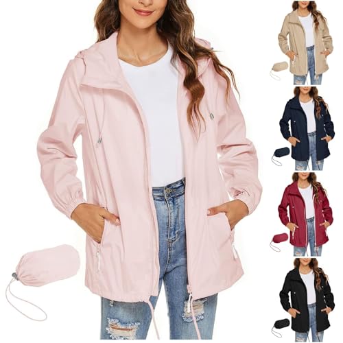 Womens Rain Jackets Windbreaker Waterproof Portable Rain Coat Zip Up Lightweight Cute Hiking Clothes with Pockets