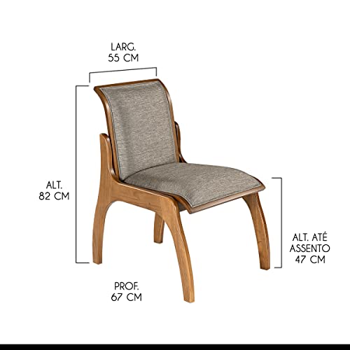 Kit 6 Cadeiras de Madeira Maciça Imbuia para Mesa de Jantar 55x82 Cm Barcelona Linho Cinza L55 - RMI glide